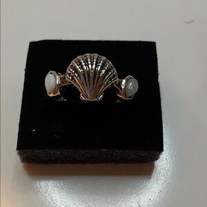 Adjustable Shell Accent Silver Ring with White Details